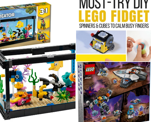 Legos colorful building blocks for thinking, fidgeting, engineering and math! cover photo collage