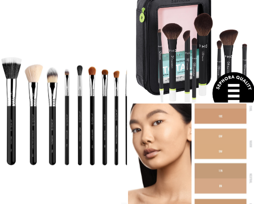 Makeup brushes cover photo collage