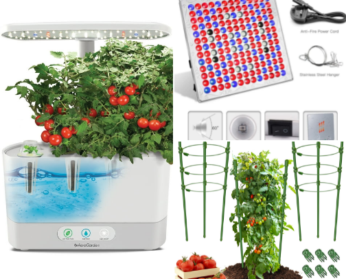 Hydroponics systems for apartments, smart grow lights, and small indoor herb kits cover photo collage