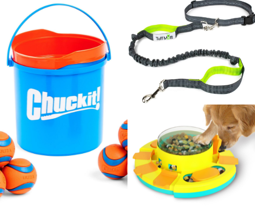 Doggie toys and treats cover photo collage