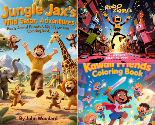 Mr. JP Kids Coloring Books | Ages 6-11 Instant Downloads cover photo collage