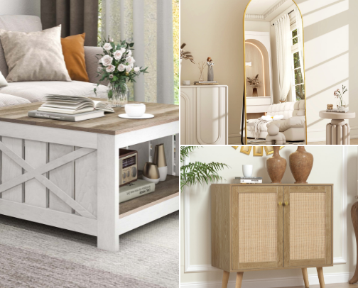 Interior design and home decor for a minimalist, farmhouse chic vibe cover photo collage