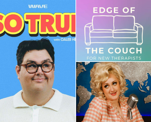 comfort podcasts + ones that make me think cover photo collage