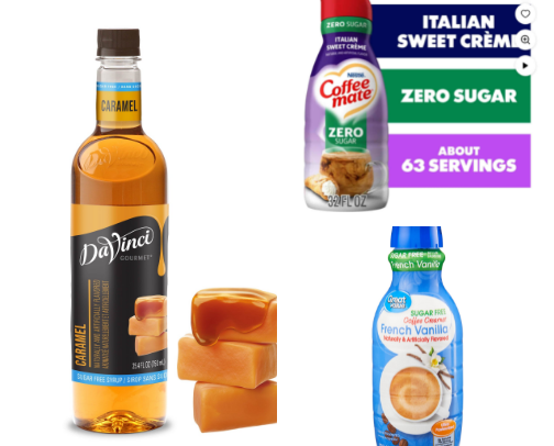 Low calorie and no sugar coffee syrup & creamer cover photo collage