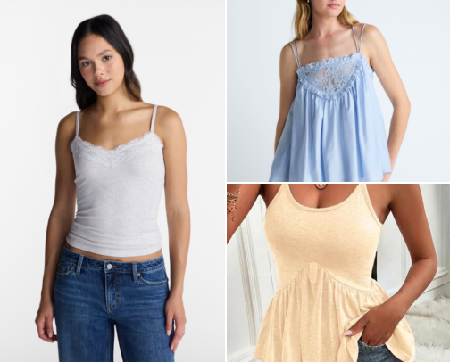 Top 10 Sequin Lace Trim Cami Tops cover photo collage