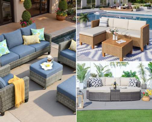 Outdoor furniture because it's less expensive staying home cover photo collage