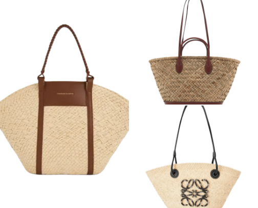 Straw basket bags for summer for a fashion girlie cover photo collage