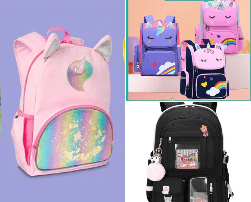 Kids school bags pre-school, kindergarten and elementary cover photo collage