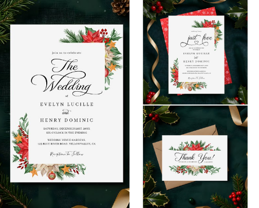 Festive Greenery Minimal Script Holiday Christmas cover photo collage