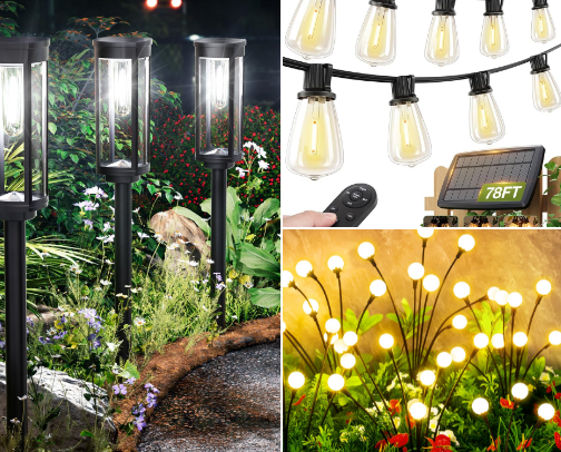Outdoor Solar Lighting can add style to your home and yard. cover photo collage
