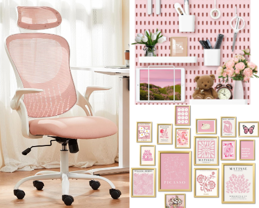 Pink Aesthetic Desk Setup Essentials (Aesthetic + Productive Workspace) cover photo collage
