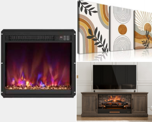 Elegant fireplace to give your living or bedroom that warm cosy comfort ! cover photo collage