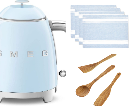 Nancy Meyers Kitchen Finds: Cozy Stoneware, Olive Wood & Check Linens cover photo collage