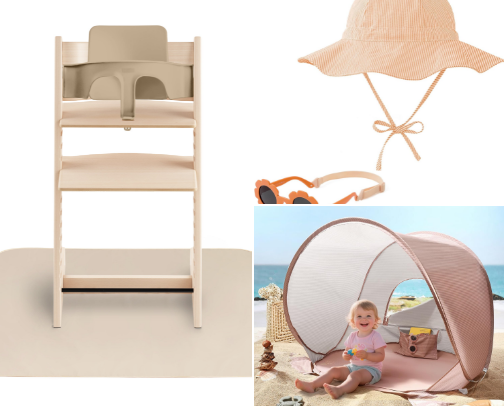Spring accessories for playing outside with baby cover photo collage