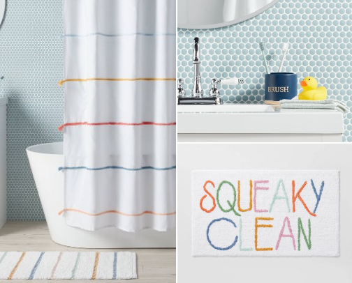 Budget Friendly Colorful Mix + Match Kids Bathroom Decor cover photo collage