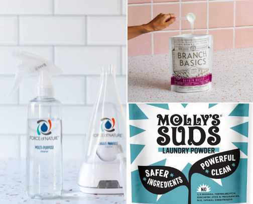 My low-tox cleaning closet cover photo collage