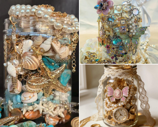Beautiful mystery jewellery jars ⋆˚꩜｡ cover photo collage