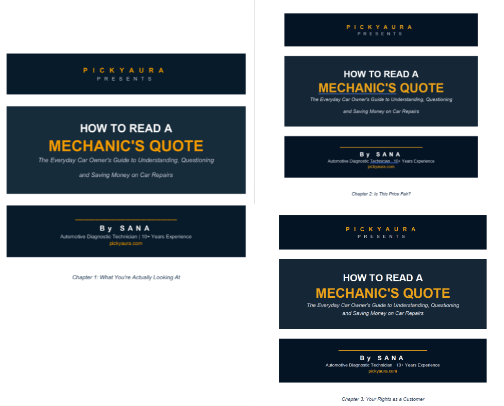 Car owner guides; mechanic quotes, consumer rights, services and used car buying (Australia) cover photo collage