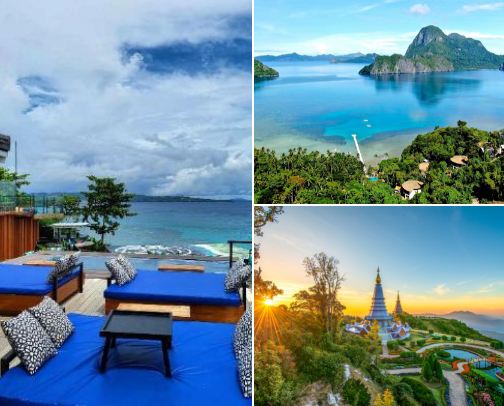 Explore the world: adventure destinations & hotels cover photo collage