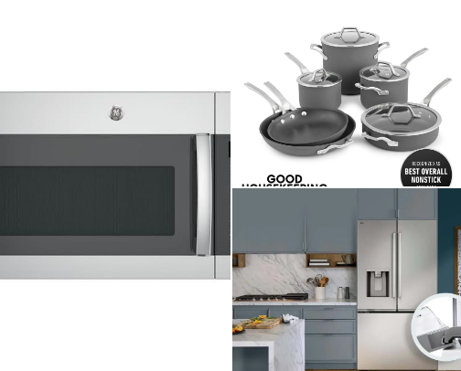 Kitchen essentials that make cooking, dining, and everyday life easier. From cookware and utensils to dinnerware and small appliances—everything you need to keep your kitchen fully stocked and functional.” cover photo collage