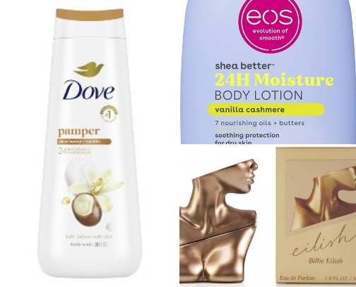 best vanilla shower routine, all from amazon!! cover photo collage