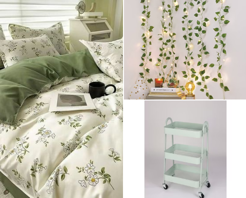 Green aesthetic dorm room cover photo collage