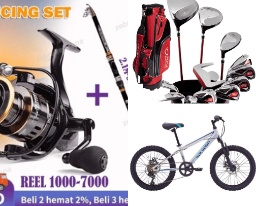 golf, billiard, fishing equipment cover photo collage