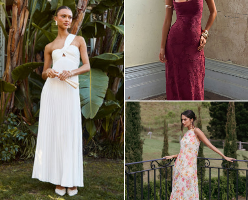Chic wedding guest dress brands cover photo collage
