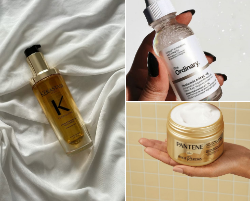 Skin and hair care products cover photo collage