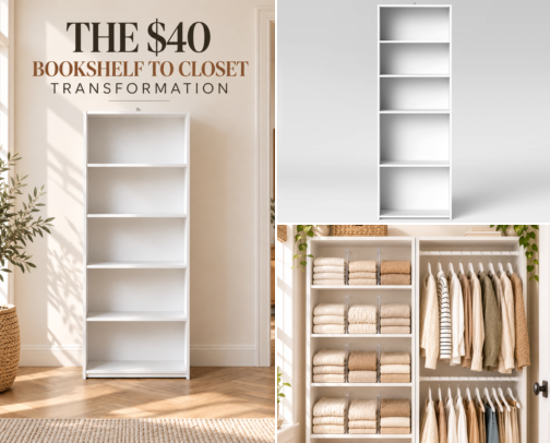 The $40 Bookshelf-to-Closet Hack That Triples Your Storage cover photo collage