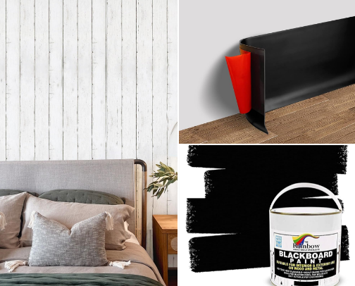 Farmhouse Black and white color theme camper remodel items! cover photo collage