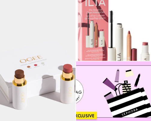 what you'll find in my low tox makeup bag cover photo collage