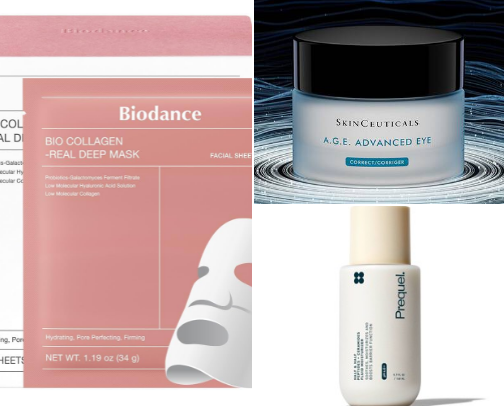 Skin care products for mature, sensitive, rosacea prone skin. cover photo collage