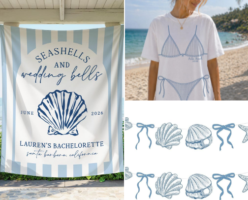 “WEDDING BELLS AND SEASHELLS” Bachlorette Theme Guide! cover photo collage