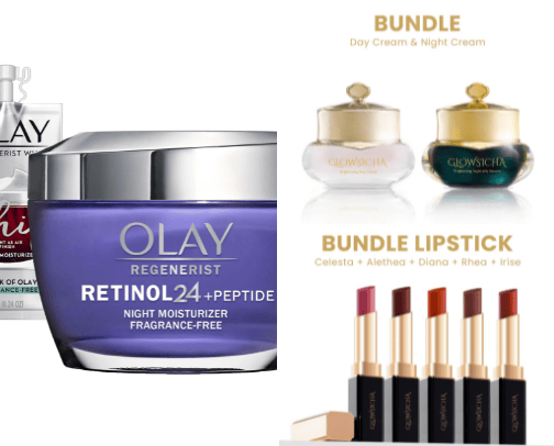 Olay regenerist  micro sculpting day cream+retinol 24 night cream niacinamide skincare cover photo collage