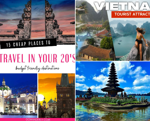 Cheap travel places cover photo collage
