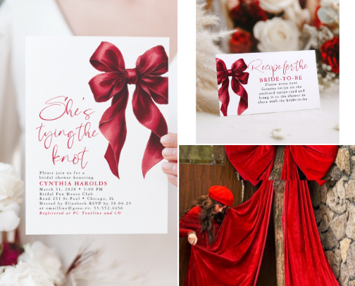 Red Bow Bridal Shower Theme - Everything for decor and Start to End cover photo collage