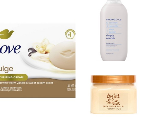 must-have VANILLA GOURMAND shower routine essentials 🧁🫧 cover photo collage