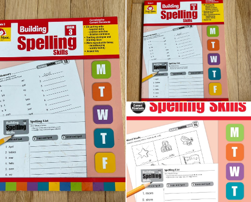 Get Free - Evan-Moor Building Spelling Skills, Grade 3 - Homeschooling & Classroom Resource Workbook, Reproducible Worksheets, Teaching Edition, Spelling Strategies, Reading and Writing Skills companion resources cover photo collage