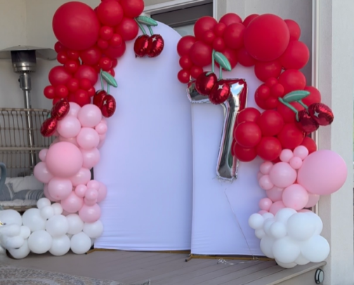 Cherry Birthday Party Ideas 🍒 DIY Balloon Garland with Amazon Finds cover photo collage