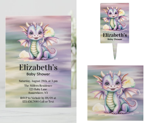 Pastel Fantasy Dragon Baby Shower cover photo collage