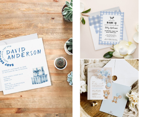 Chic Blue Watercolor Baby Shower Ideas cover photo collage