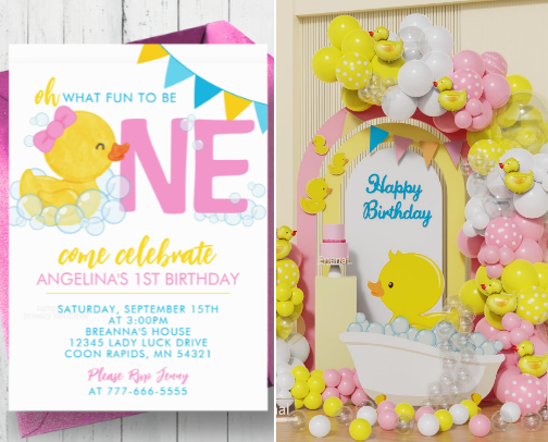 Girl Rubber Duck 1st Birthday cover photo collage