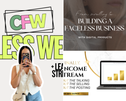 My Favorite Digital Products & Courses for Faceless Income (Side Hustle Ideas)💻💸 cover photo collage