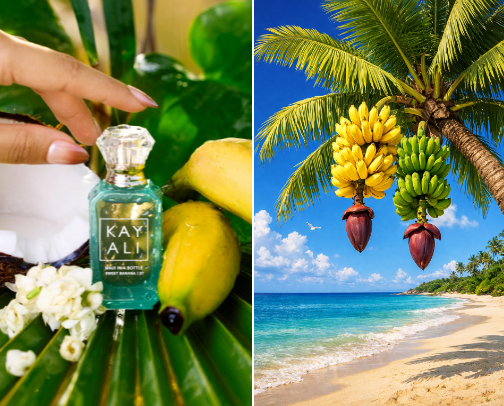 Banana Sun Beach Bum Shower Routine ft. Kayali’s Maui in a Bottle EDP 🍌🥥☀️ cover photo collage