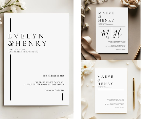 Minimalist Simple Black Line Modern Wedding cover photo collage