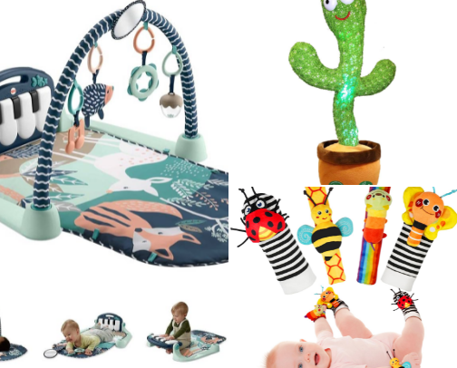 3-6 months baby toy recommendations cover photo collage