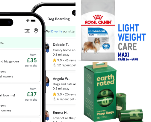 Pet and pets accessories cover photo collage