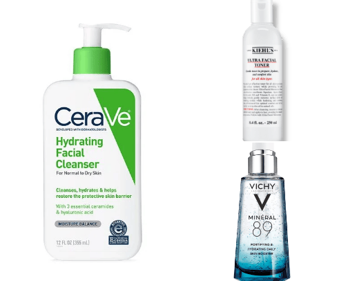 skincare routine designed for very dry skin !! cover photo collage