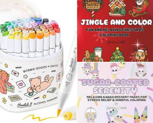 Coloring books and accessories cover photo collage